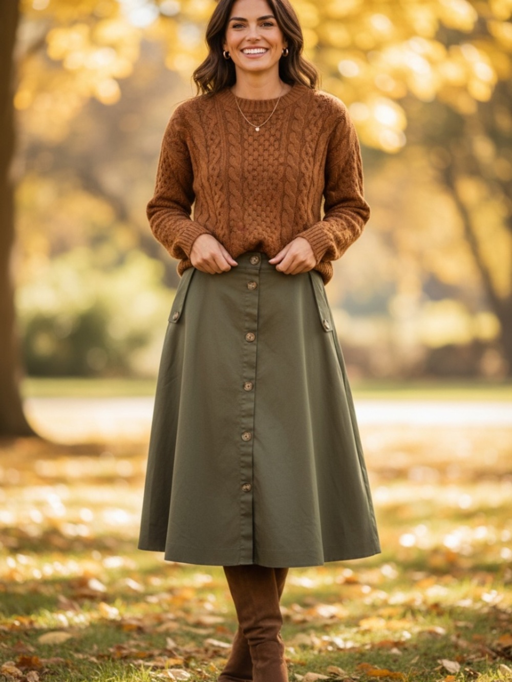 Olive green skirt with pockets M